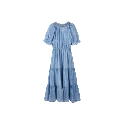 XIANGYING Blue Женские Короткие Платья с Рукавами