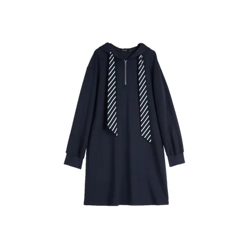 ELLE Длинное платье с длинными рукавами женское темно-синий