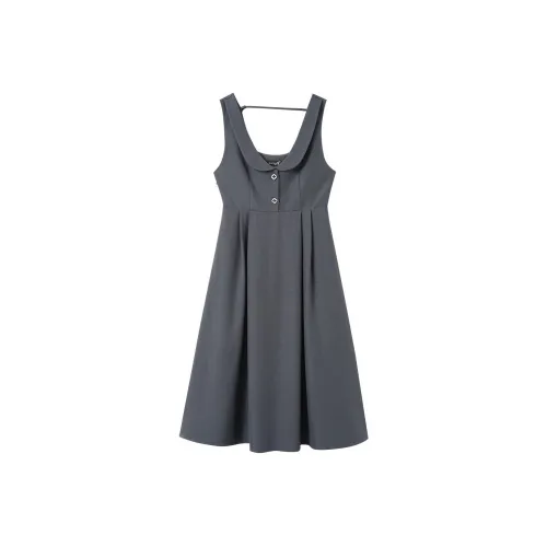 OUNIXUE Без рукавов Платье Женское Серое
