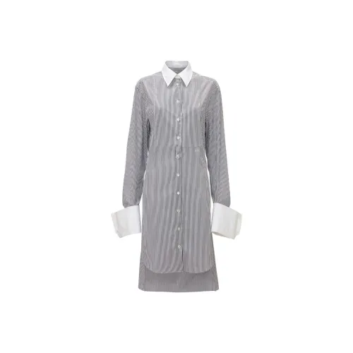 JW Anderson Серый Белый Женские Длинные Платья с Рукавами