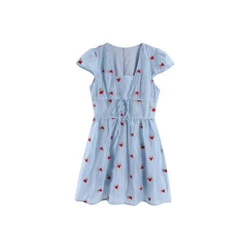 Oddgoods Короткий рукав Платье Женское Синий