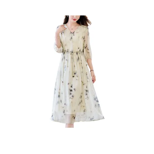 H YXIANG Короткое платье с короткими рукавами женское абрикосового цвета