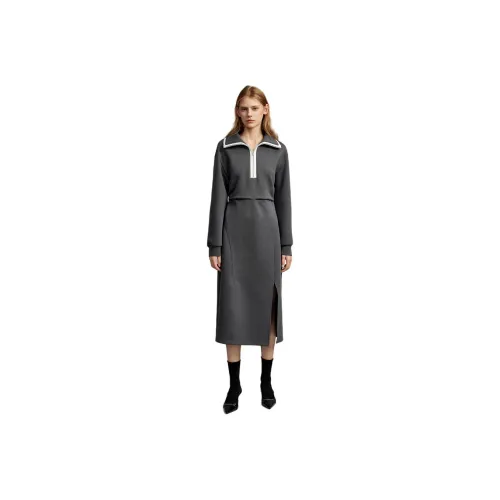 ELLE Длинное платье с длинными рукавами женское темно-серое