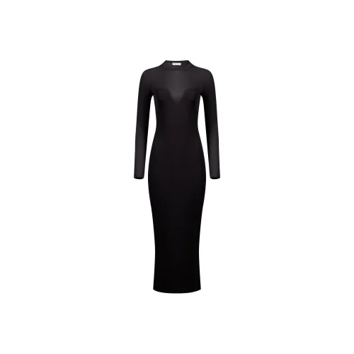 NINA RICCI Черное Женское Длинное Платье с Рукавами