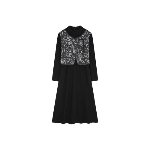 Mo Han Yi Mei Длинный рукав Платье Женское Черное