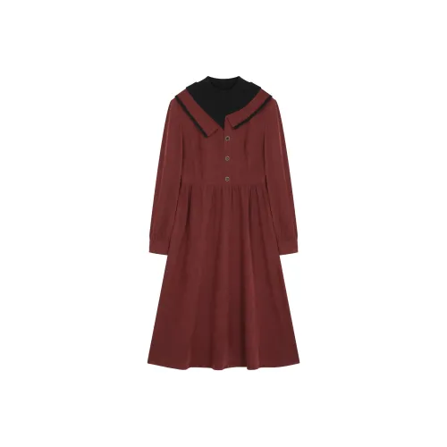 XWI Длинное платье с длинным рукавом женское бордового цвета