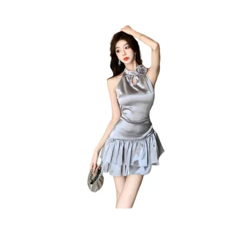 PZGE Без рукавов Платье Женское Серебристое