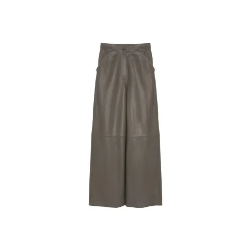 Yves Salomon FW24 Кожаные брюки женские тауповые