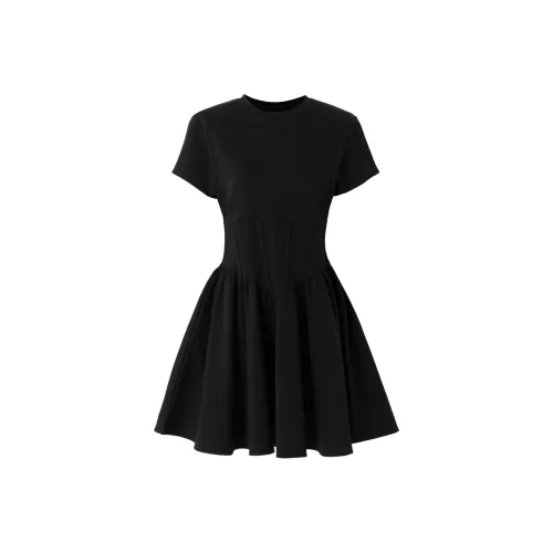 SOON FLOWER Короткий рукав Платье Женское Черное