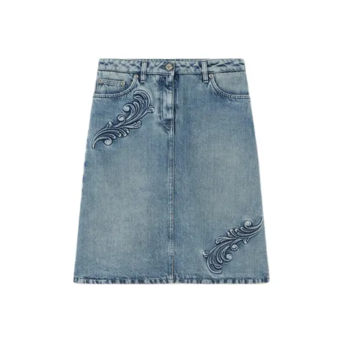 FANSIZHE Barocco Denim Long Skirt Women's Blue