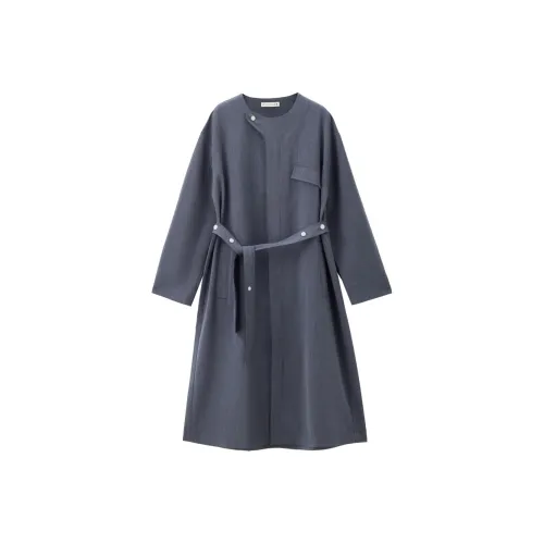 Giordano Длинное платье с длинными рукавами женское джинсовый синий