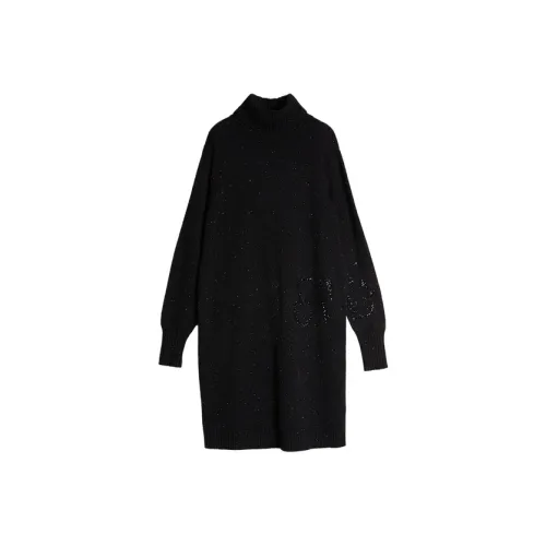 ELLE Длинное платье с длинными рукавами женское черное