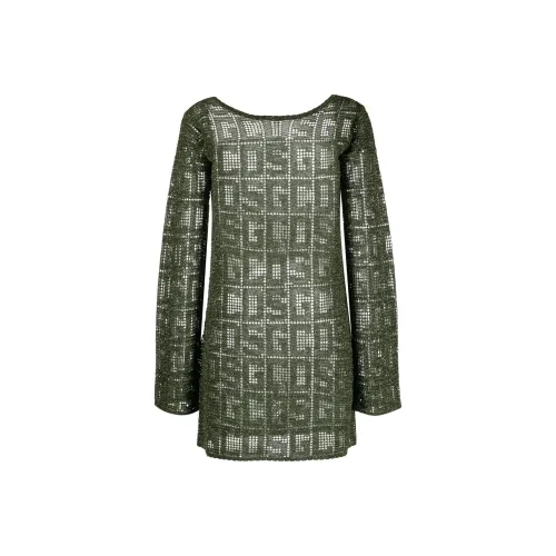 GCDS Темно-зеленое Женское Длинное Платье с Рукавами