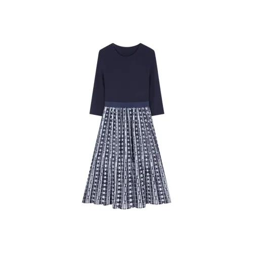 IHIMI Длинное платье с длинными рукавами женское темно-синий геометрический