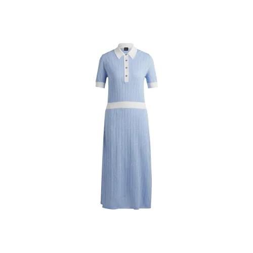 HUGO BOSS Blue Женские Короткие Платья с Рукавами