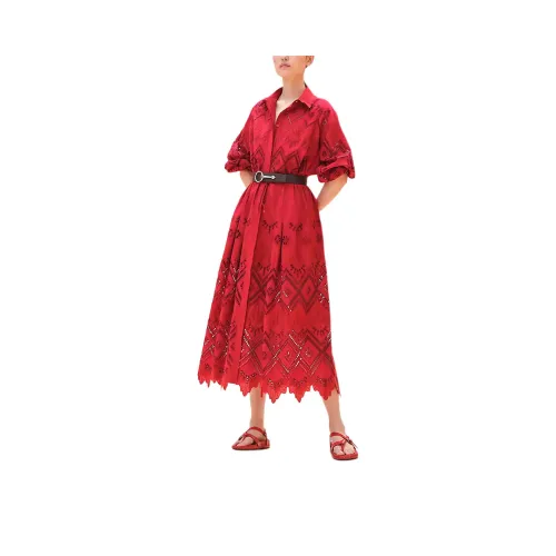 HERMES Длинное платье с длинными рукавами женское красное