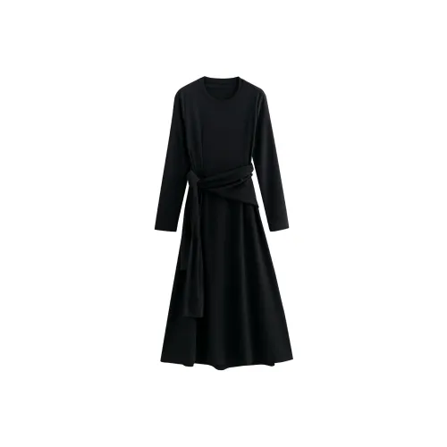 Initial Language Длинный рукав Платье Женское Черное