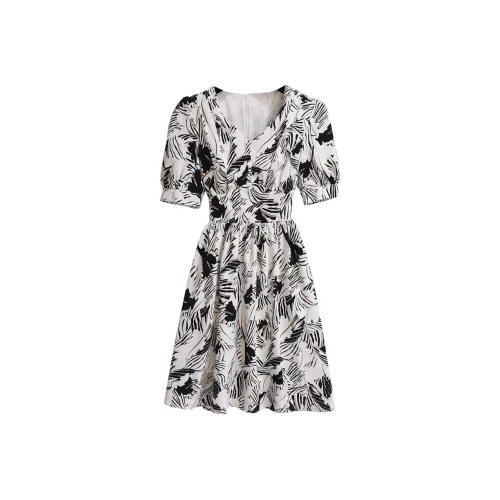 Silky Queen Короткий рукав Платье Женское Черное Белое