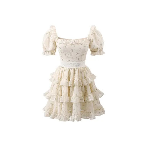 SYEEE WITH U Короткий рукав Платье Женское Неоново-желтый