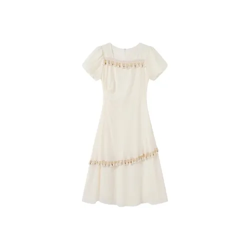 GULIANFEI Короткий рукав Платье Женское Экрю