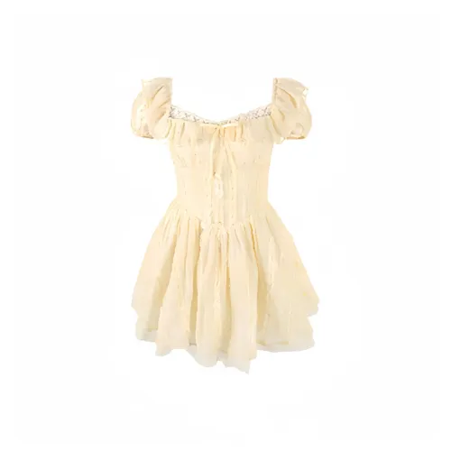 MISTVB Короткий рукав Платье Женское Лимон