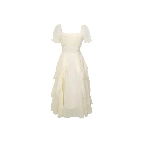 COHX Короткий рукав Платье Женское Белое