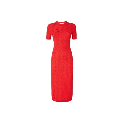 FENDI SS25 Короткий рукав Платье Женское Красное