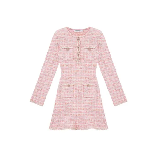 Self Портрет Длинный Sleeved Платье Женские Красный Wa Розовая клетка