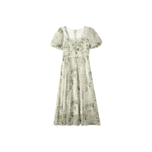 ZCDECO Короткий рукав платье женское зеленый цветочный