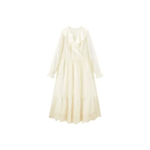 LEDIN Длинное платье с длинным рукавом женское туманно-белый