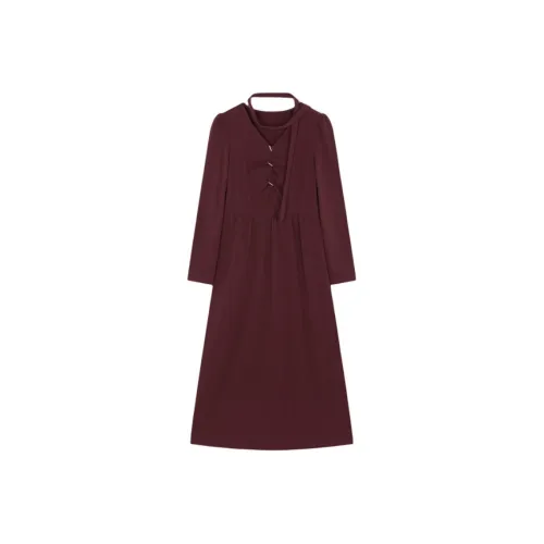 Mo Han Yi Mei Длинное платье с длинными рукавами женское темно-бордовый цвет