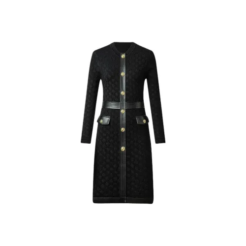 KARL LAGERFELD Длинное платье с длинными рукавами женское черное