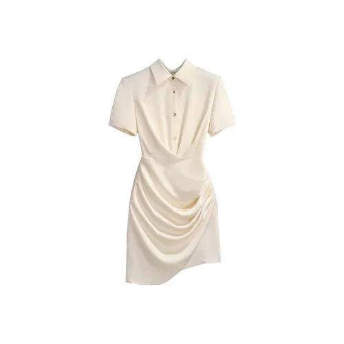 Silky Queen Короткий рукав Платье Женское Абрикосовое