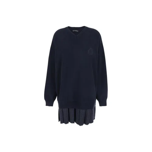 Balenciaga Длинное платье с длинными рукавами женское синее