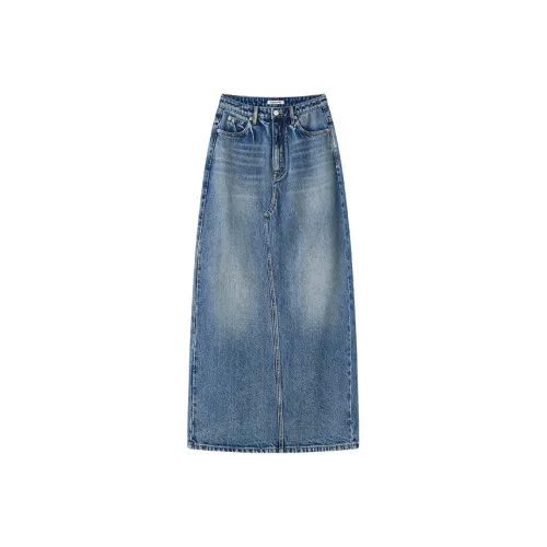 TAGEECHITA Промытый синий джинсовый платье-юбка женский промытый средне-голубой