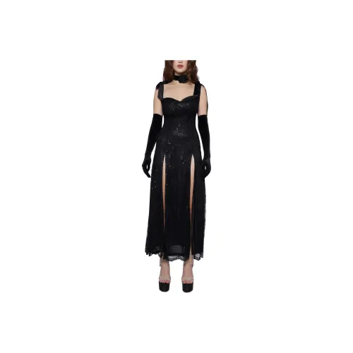 Dolls Kill Sugar Thrillz HIGH RISE Allure Maxi Dress Slip Платье Женские BLACK Черный