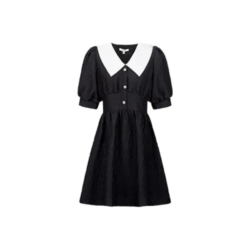 Caroline Черное Женское Короткое Платье с Рукавами