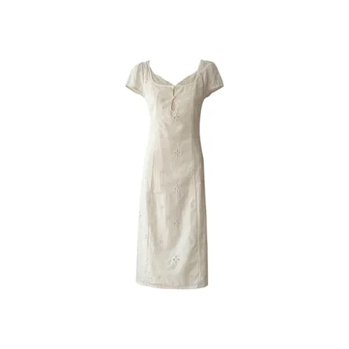 SKYA Короткий рукав Платье Женское Бежевый Абрикос