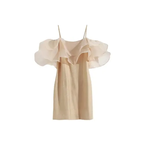 BIFH Короткий рукав Платье Женское Шампанское