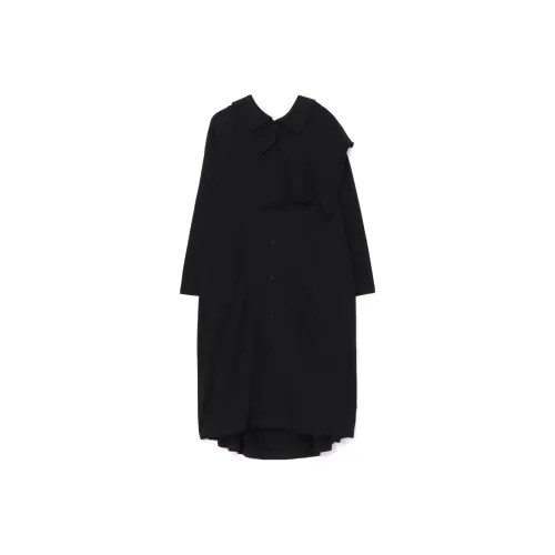 Yohji Yamamoto Черные Женские Длинные Платья с Длинными Рукавами