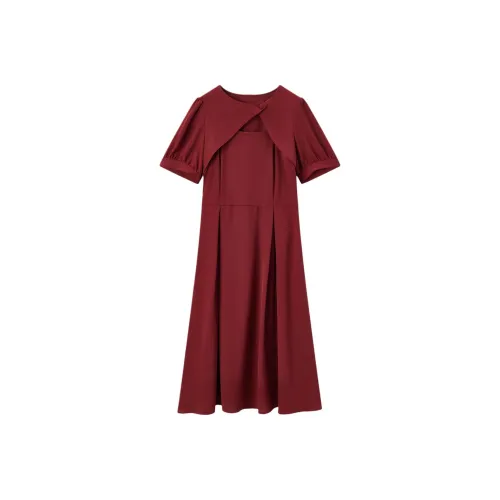 EICHITOO Короткое платье с короткими рукавами женское темно-красное