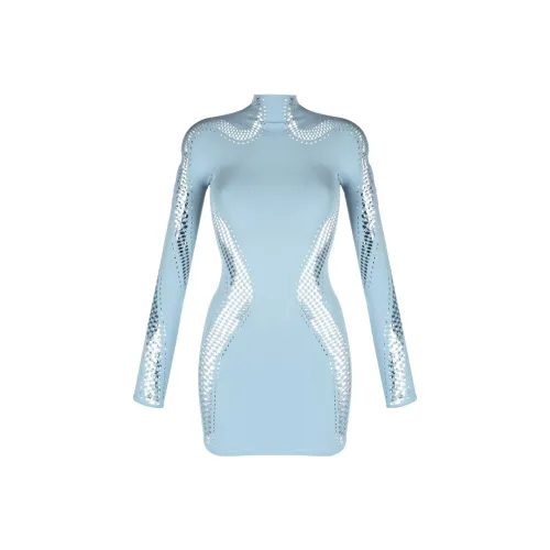 Mugler Светло-синий Женские Длинные Платья с Рукавами