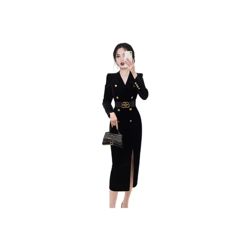 Daisy Длинное платье с длинными рукавами женское черное