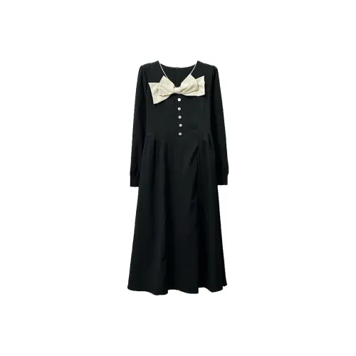 Icicofficial Черное Женское Длинное Платье с Рукавами