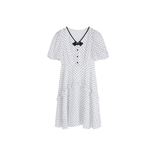 Pit Короткий рукав Платье Женское Белое Точка
