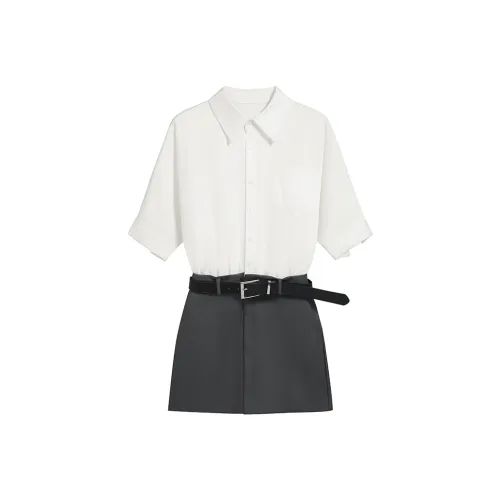 MITX Лето Короткий Рукав Платье Женское Белое Серое