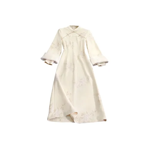 TOUCH Длинное платье с длинными рукавами женское бежевый абрикос