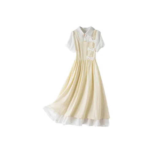 HeartyBite Короткий рукав Платье Женское Желтое