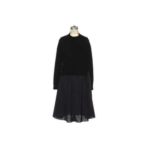 sacai Barneys New York Silver Seat Flagship Store 20th Anniversary Commemoration Series Черное Женское Длинное Платье с Рукавами