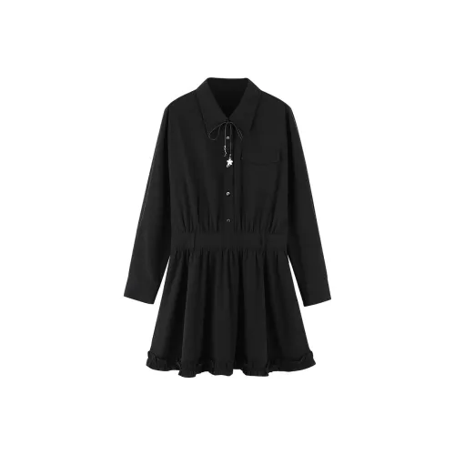 LEDIN Черное Женское Длинное Платье с Рукавами